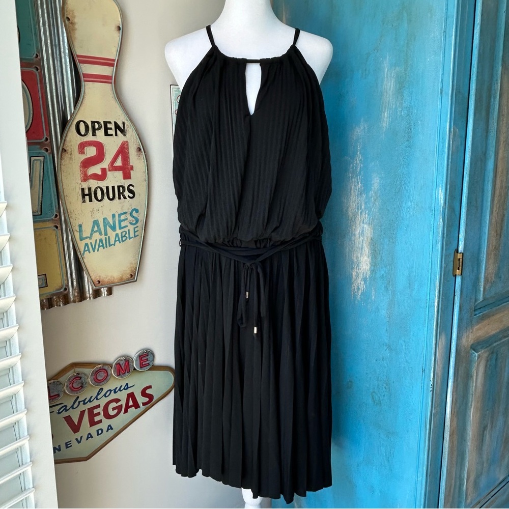 Lane Bryant Black Halter Keyhole Pleated Drapey Dress Size 18/20
